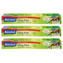 3 x Cling Film PVC Free with Curved Blade Easy Cut Easy to Use BPA Free 100% Recyclable Non-PVC Perfect for Food Wrapping Freezing and Keeps Food
