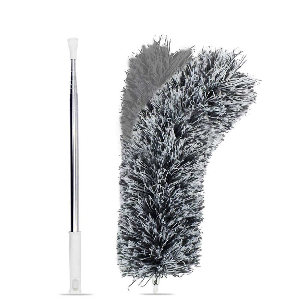 Extendable Feather Duster Long Handle-111 Inch Telescopic Cobweb Dusters(Stainless Steel)ï¼Microfiber Duster with Washable Bendable Head, Hand Duster