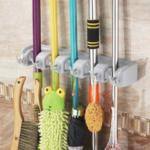 Gearmax Wall Mounted Brush Broom and Mop Holder/Magic Holder Storage Tidy Organiser 5 Positions 6 Hooks Wall Rack