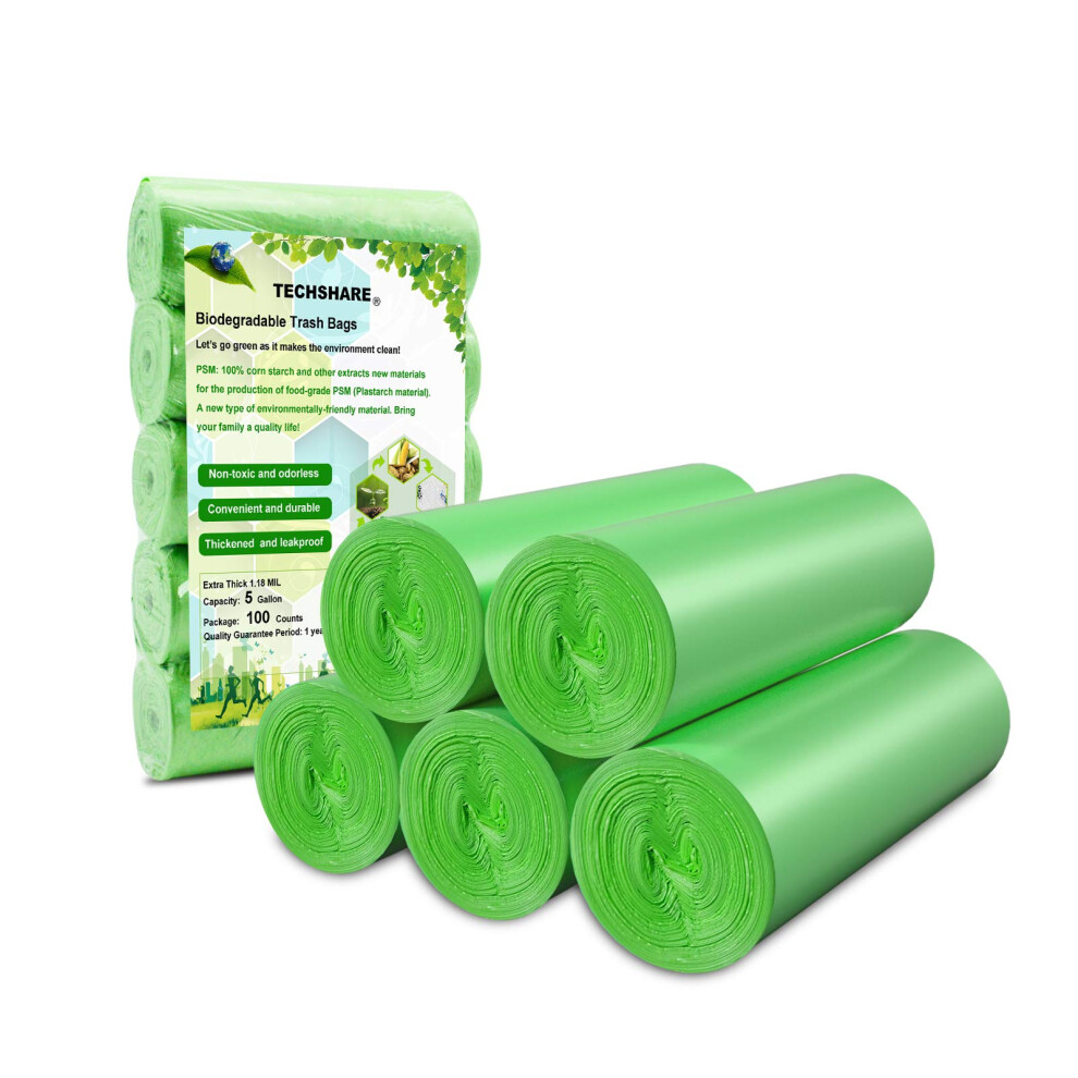 Techshare, Sacchetti Biodegradabili Per Rifiuti Da 100 Litri, Extra Spesso 0,71 Ml, Sacchetti Per Rifiuti Per Cucina, Bagno, Cortile, Ufficio, Cestello Per Rifiuti