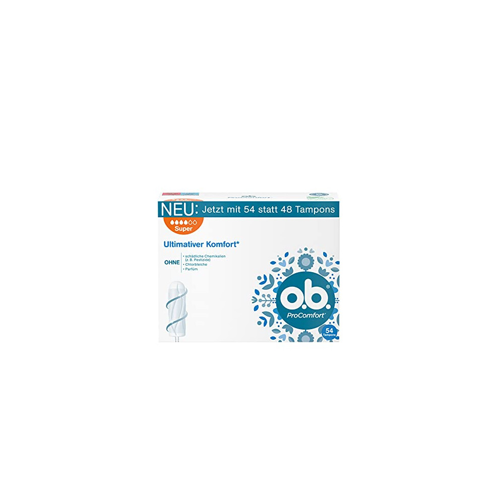 O.b. Procomfort Plus (Pack Of 54), Tampons For Heavy Days, Silktouch Surface & Dynamic Fit Technology For More Comfort And Reliable Protection During The