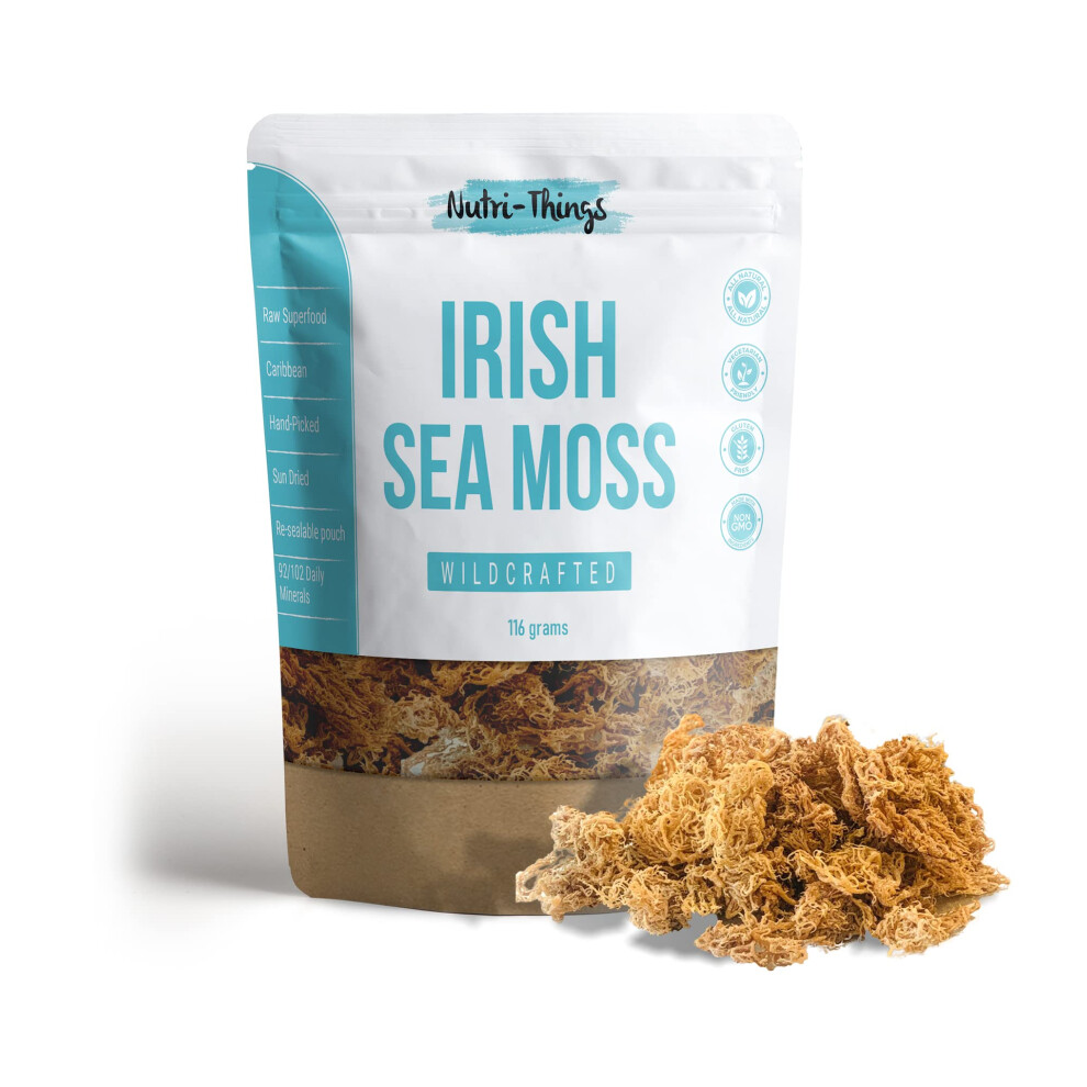 Nutri-Things Organic Irish Sea Moss - Raw Seamoss & Sea Moss Gel Base, Wildcrafted Superfood - Rich In Protein, Fiber, 92 Essential Minerals - Vegan, Non-Gmo,