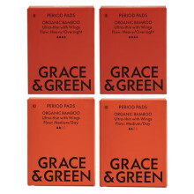 Grace & Green - Nightime & Daytime Bamboo Pads - Heavy and Regular Flow - 36x Sustainable Pads - with Wings - Dual Pack- Biodegradable Packaging - Eco