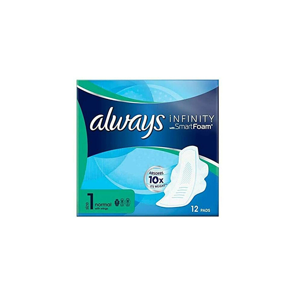 Infinity Normal (Size 1) Sanitary Towels With Wings, 12 Per Pack (PACK Of 3)