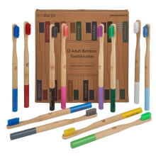 12 Bamboo Toothbrushes - Britush Brand - One Year Supply with Each Toothbrush Box Labeled On Internal Boxes - Award Winning Multi colour Adult