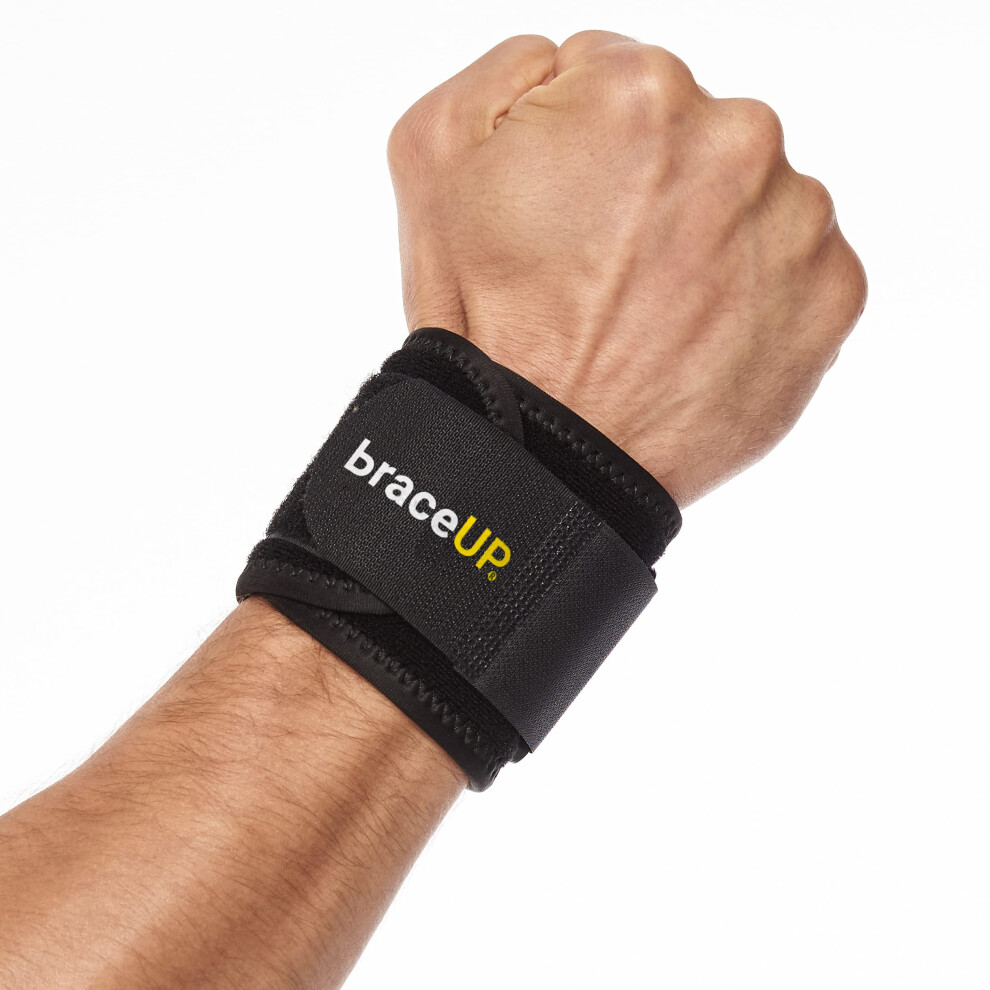 Wrist Compression Strap and Wrist Wrap - Wrist Bands, Braces for Tendonitis, Tennis, Gym, Workout, One Size Adjustable (Black)