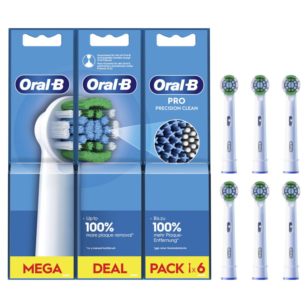 Pro Precision Clean Electric Toothbrush Head, X-Shape And Angled Bristles for Deeper Plaque Removal, Pack of 6 Toothbrush Heads, Suitable For Mailbox,