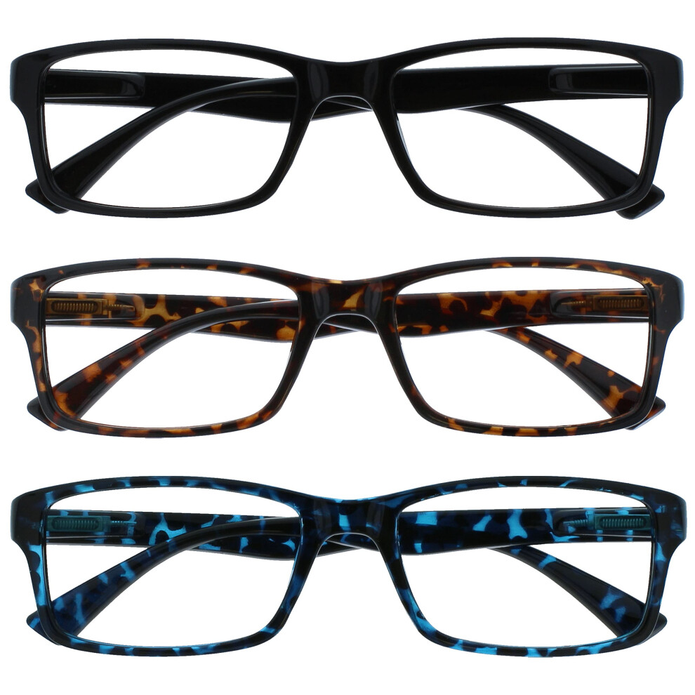 Opulize Black/Brown/Blue The Reading Glasses Company Readers Value 3 Pack Mens Womens Uvr3092bk_br_bl +3.00