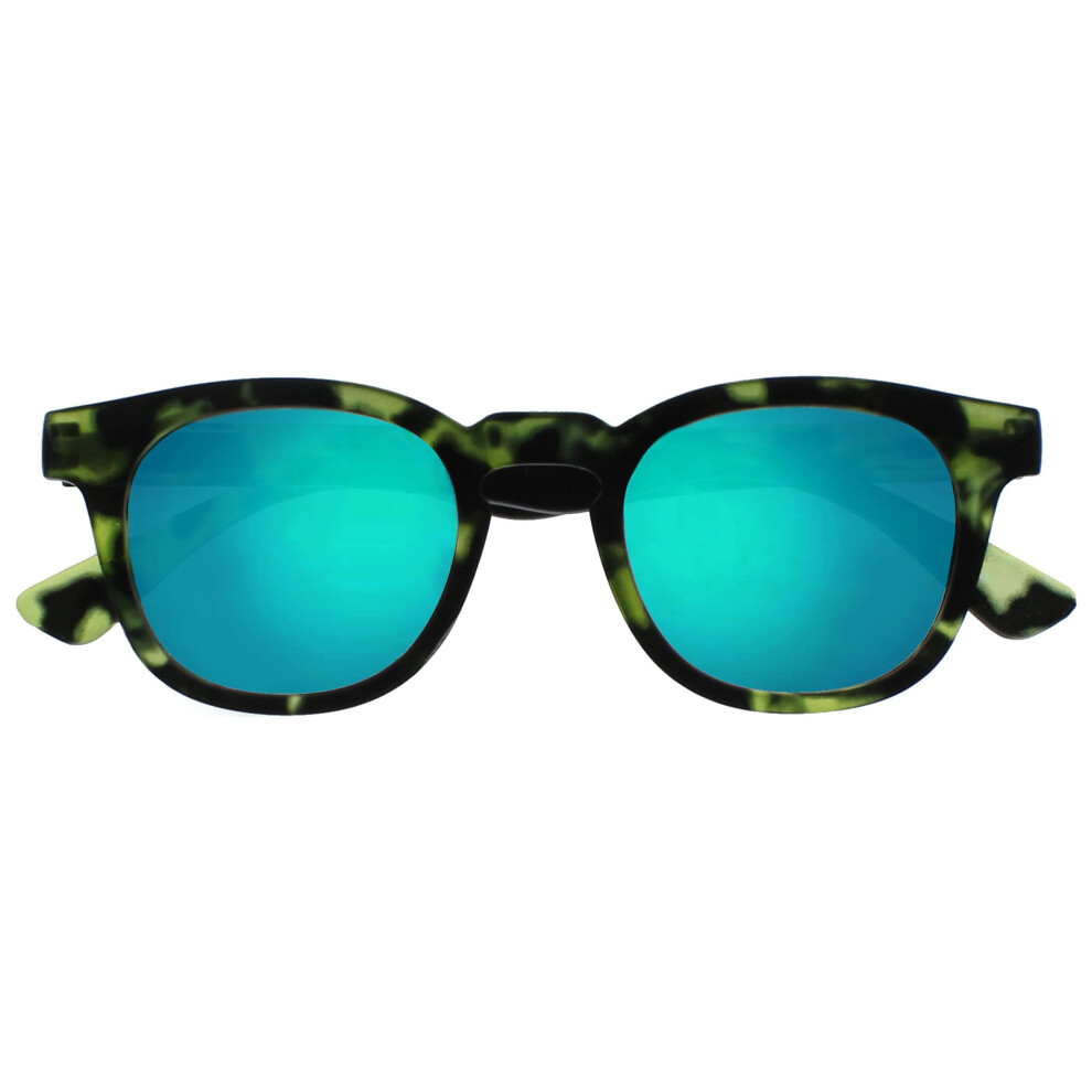 Opulize Green Bay Mirrored Thick Round Mens Womens Matt Tortoiseshell Sun Readers Reading Glasses Uv400 S97-6 +2.50