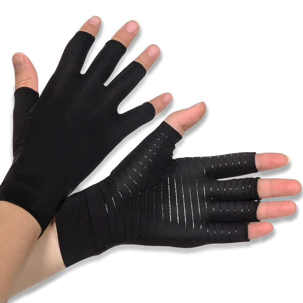 Donfri 1 Pair Copper Infused Arthritis Hand Compression Gloves Fingerless Design Women Men Relieve Symptoms Rheumatoid Osteoarthritis Raynauds Disease