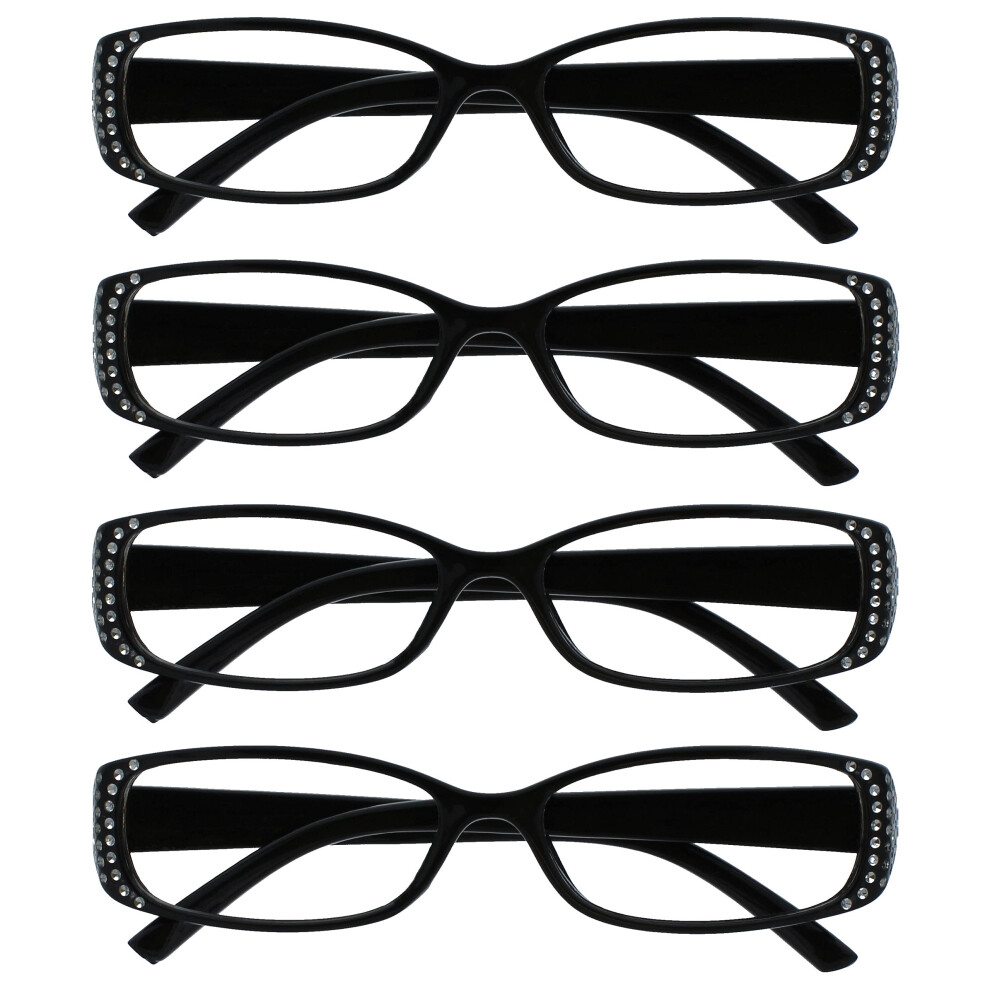 Opulize Black The Reading Glasses Company Diamonte Style Readers Value 4 Pack Designer Style Womens Ladies Uvr4093bk +2.50