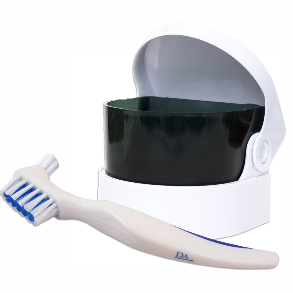Dental Aesthetics Sonic Cleaner And Brush ~ Storage Container For Soaking And Cleaning Ortho Retainers, Dentures And Moreâ¦ (White Brush)