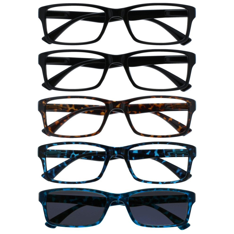The Reading Glasses Company Black/Brown/Blue Readers With Sun Reader Value 5 Pack Mens Womens Rrrrs92-11233 +2.00