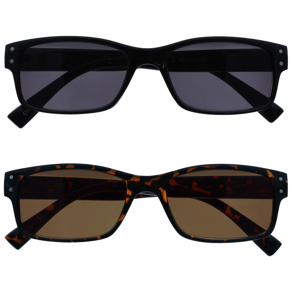 Opulize Black/Brown The Reading Glasses Company 2 Pack Mens Large Tortoiseshell Sun Readers Uv400 Spring Hinges Ss11-12 +3.50