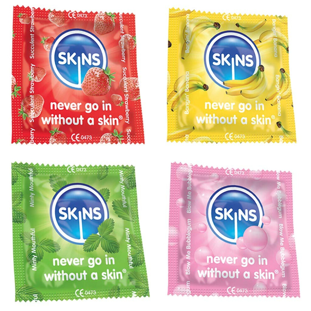 Premium Skins Mixed Flavoured Condoms for Oral and Intercourse - Ultra Thin Flavoured Condoms for Oral, Condom with Extra Flavoured Lube for Extra