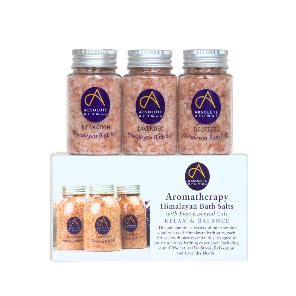 Pink Himalayan Bath Salts Set - De-Stress, Lavender and Relaxation - 3 x 125g Jar Himalayan Salts Infused with 100% Pure Essential Oils