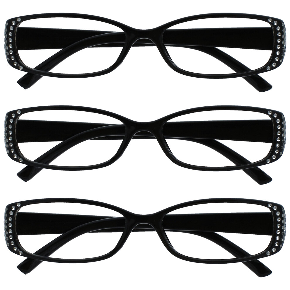 Black Diamonte Style Readers Value 3 Pack Designer Style Womens Ladies UVR3093BK +3.50-image-OPC-PF95SMS-NEW
