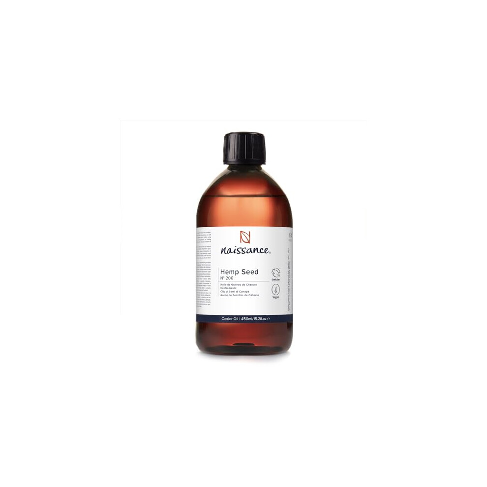 Naissance Cold Pressed Hemp Seed Oil (No. 206) - 450Ml - Natural Moisturiser For Skin, Face, Beard, Nails, Hair, Body, Scalp