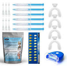 Teeth Whitening Kit 6 Gel, LED Light, X4 Mouth Trays + Free Teeth Shade - Professional Teeth Bleach Whitening KIT