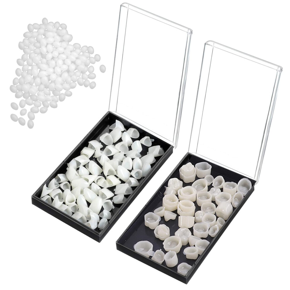 120 Pieces Dental Temporary Tooth Cap Crown Veneers Front Back Anterior and Molar Posterior Teeth with Tooth Repair Thermal Beads Cap Filler for