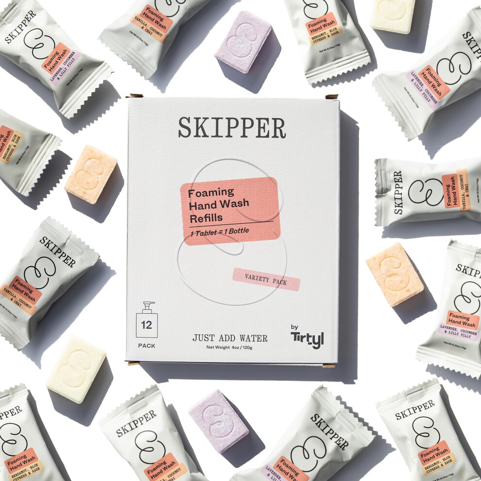 Skipper Foaming Hand Soap Tablet Refills - 12 Pack - 96 fl oz total (12x 8 fl oz) - Rebranded - Compostable Packaging - Variety Fragrance Pack