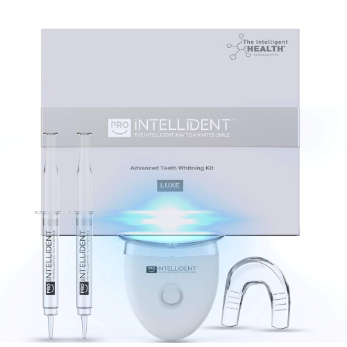 Teeth Whitening Kit with LED Light - Pro Intellident Advanced Gel & Stain Remover - Longer Lasting Results Than Whitening Strips or Activated Charcoal