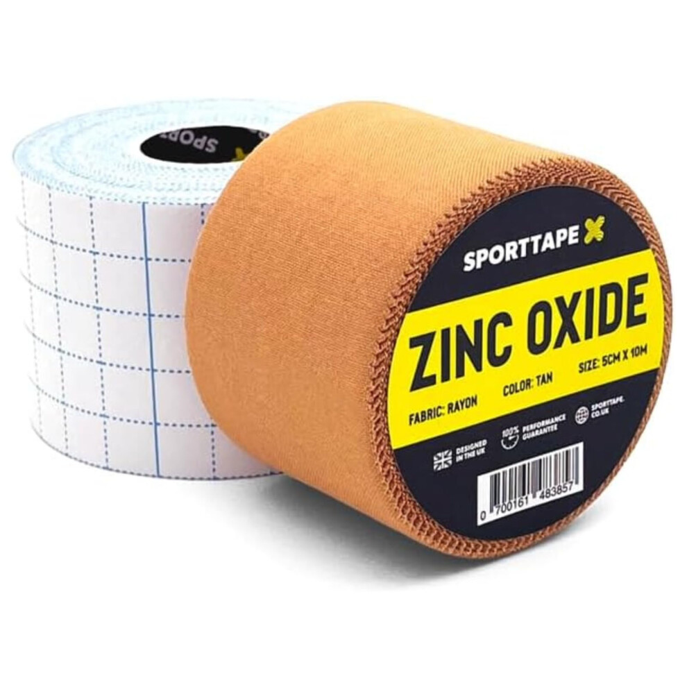 Sporttape Combi Pack - 3.8Cm Zinc Oxide Tan Tape & 5Cm Fixation Tape | Sports, Medical & First Aid Strapping Pack For Patella Taping, Ankle Strapping & Blister