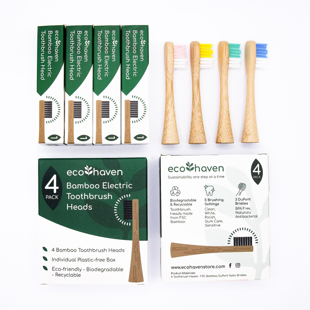 Bamboo Electric Toothbrush Heads - Medium Bristles - Pack Of 4 - Eco-Friendly - Recyclable - Biodegradable - Compatible With Bamboo Electric