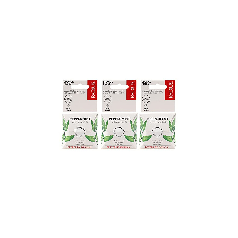 Radius Peppermint Dental Floss 55 Yards Vegan And Non-Toxic Oral Care Boost Total Tooth & Gum Protection Clear - Pack Of 3