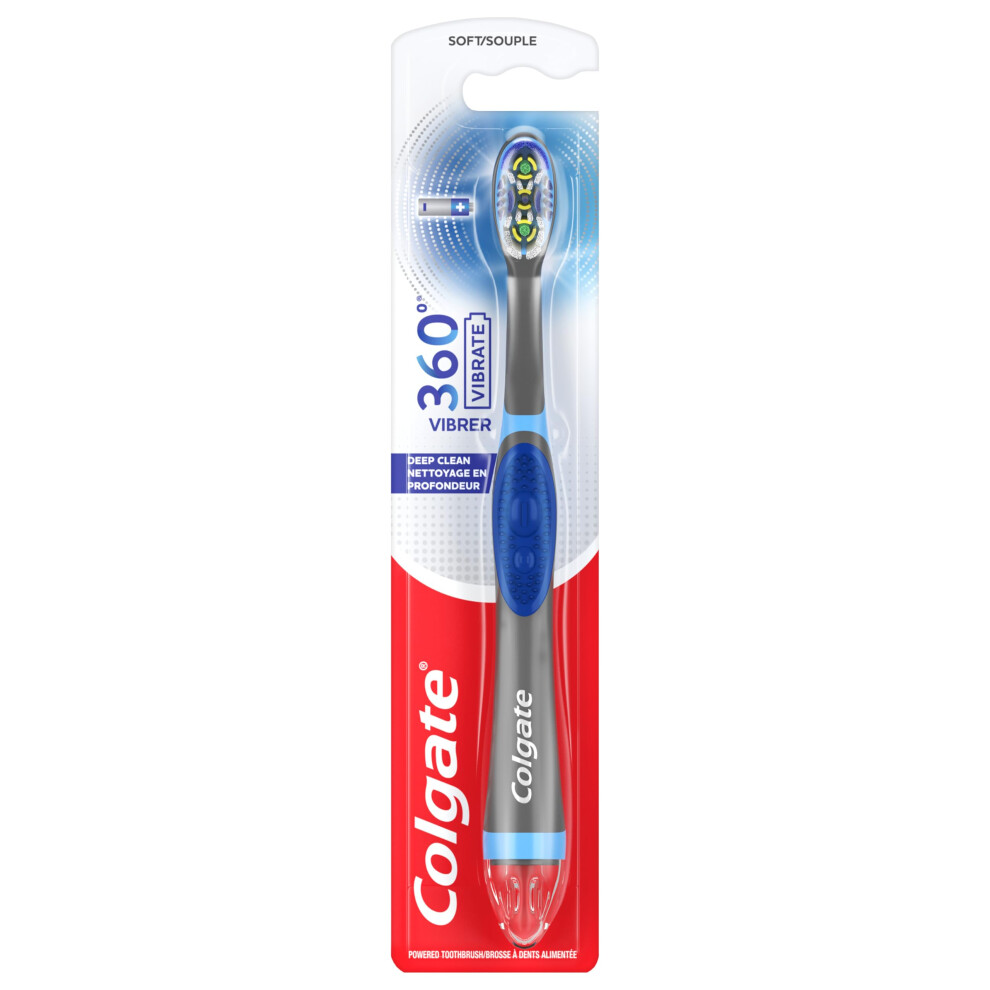 360 Vibrate Deep Clean Battery Operated Toothbrush, Disposable Toothbrush with 1 AAA Battery Included, Whole Mouth Clean, 1 Pack