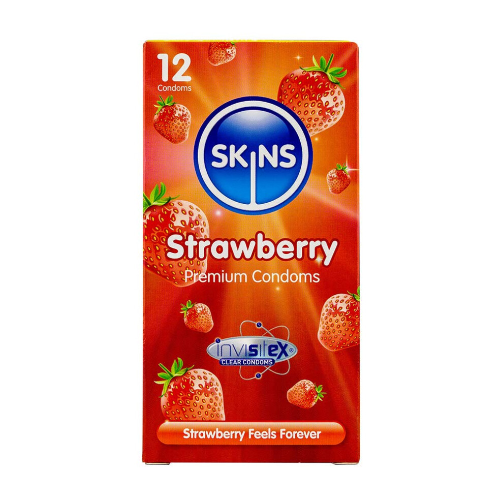 Skins Premium Strawberry Flavoured Condoms For Oral And Intercourse - Ultra Thin Flavoured Condoms For Oral, Extra Flavoured Lube For Extra Pleasure