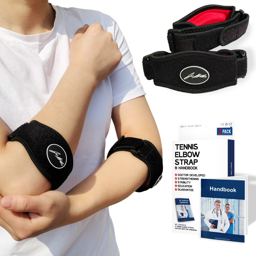 Tennis Elbow Support Strap with Doctor Handbook - Reliable Elbow Support for Men & Women - Adjustable Elbow Brace for Daily Wear, Gym, Sports, Rapid