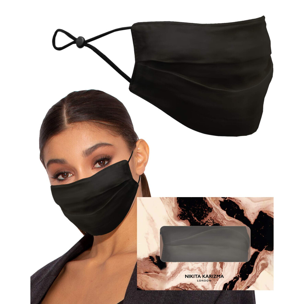 Karizma Black Beverly Hills Silk Face Mask. Fashionable Designer Face Mask For Women. Washable Fabric Face Mask Reusable Facemask. 19 Momme Mulberry Silk Mask
