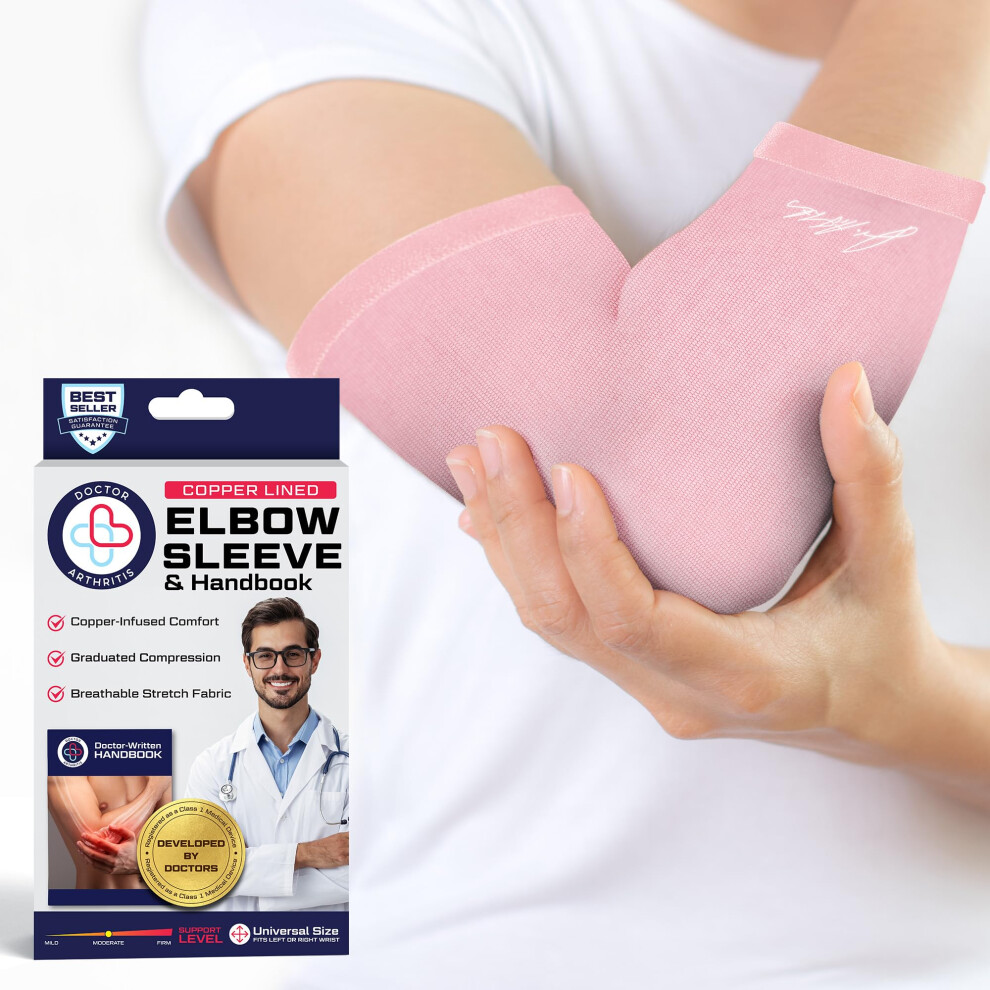 Dr. Arthritis Doctor Developed Ladies Pink Elbow Compression Sleeve And Doctor Written Handbook- Relief From Tennis/Golfers Elbow