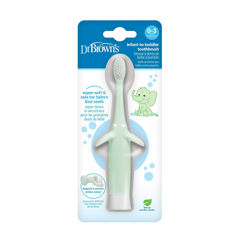 Dr Brown's Infant-To-Toddler Toothbrush, Elephant, Mint, 0-3 Years