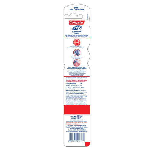 Colgate Toothbrush 360 Degree Charcoal Gold Soft Bristles 1