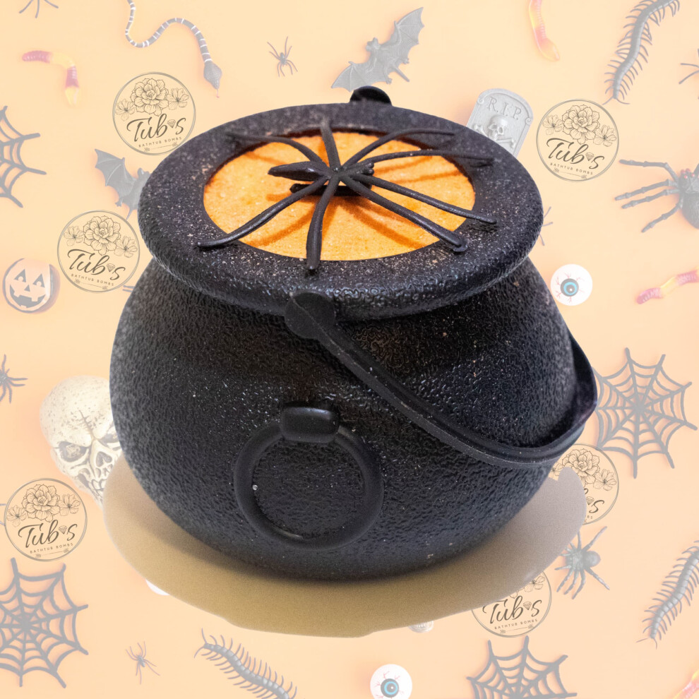 Elegance Natural Skin Care Orange Happy Halloween Spooky Spider Scary Witches Bubbling Cauldron Bath Bomb Fizzer. Handmade In Uk. Horror Bubbling Bathbomb Bath Fun