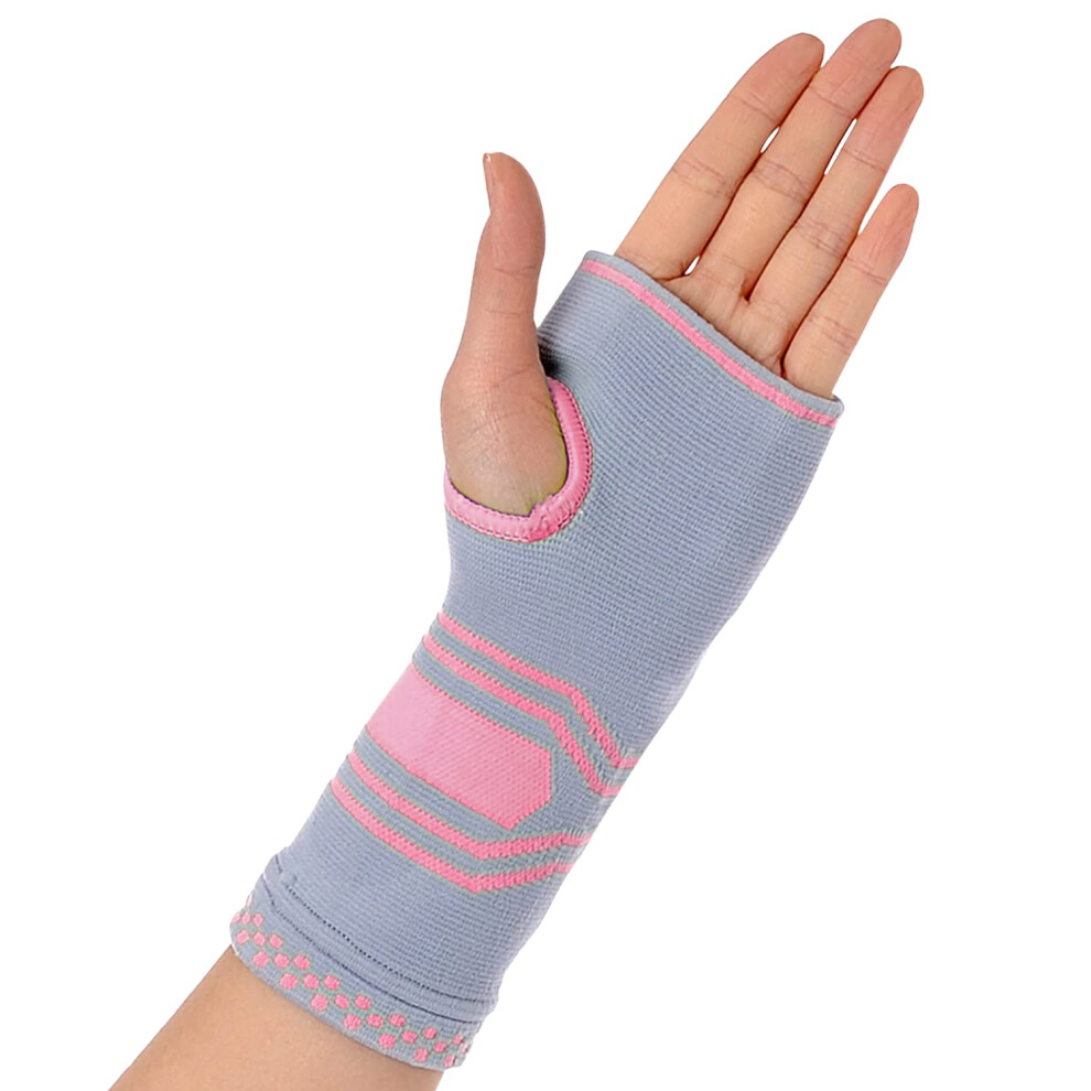 Doctor Developed Wrist & Hand Compression Sleeve/Support/Brace, Palm Protector with Gel Pad, Optimum comfort for Carpal Tunnel, RSI & More Pink/Grey