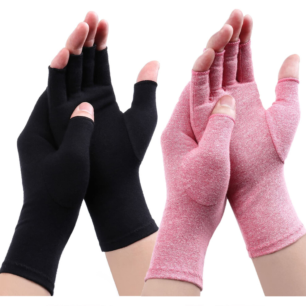 Gebell Black/Pink Rheumatoid Arthritis Gloves - Compression Gloves Fingerless Joint Pain Relief Hand Mitten Warmth Gloves Carpal Tunnel, M, A+ A