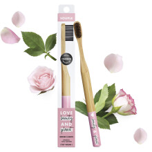 Manual Toothbrush Soft Vegan Handle, Natural Bamboo Handle, Charcoal Infused Bristles, Vegan Certified x 1