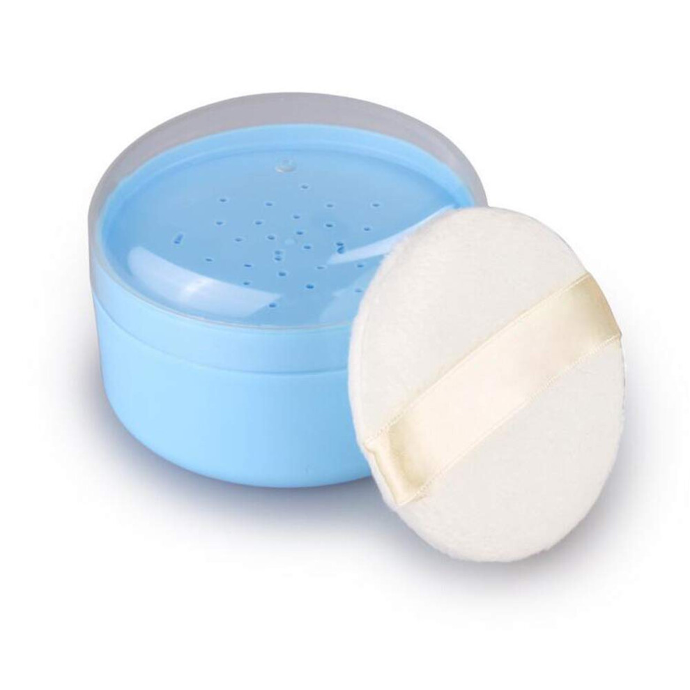 Quupy Blue Talcum Powder Puff Box,Baby After-Bath Powder Puff Box Empty Body Powder Container,With Powder Puffs And Sifter,Perfect For Travel,