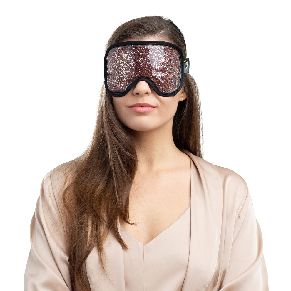 Zhu-Zhu Glitter Gel Hot & Cold Eye Mask - Therapeutic Soothing Relief For Migraines, Sinus Pain, Tension Headaches, Allergies, Puffy And Tired Eyes - Rose