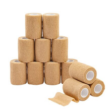 12-Rollen Selbsthaftender Verband, Vet Tape - 3 Zoll x 5 Yds Atmungsaktiver, Elastischer Verband für Handgelenk, Schwellung, Sport, Tattoo (Beige)