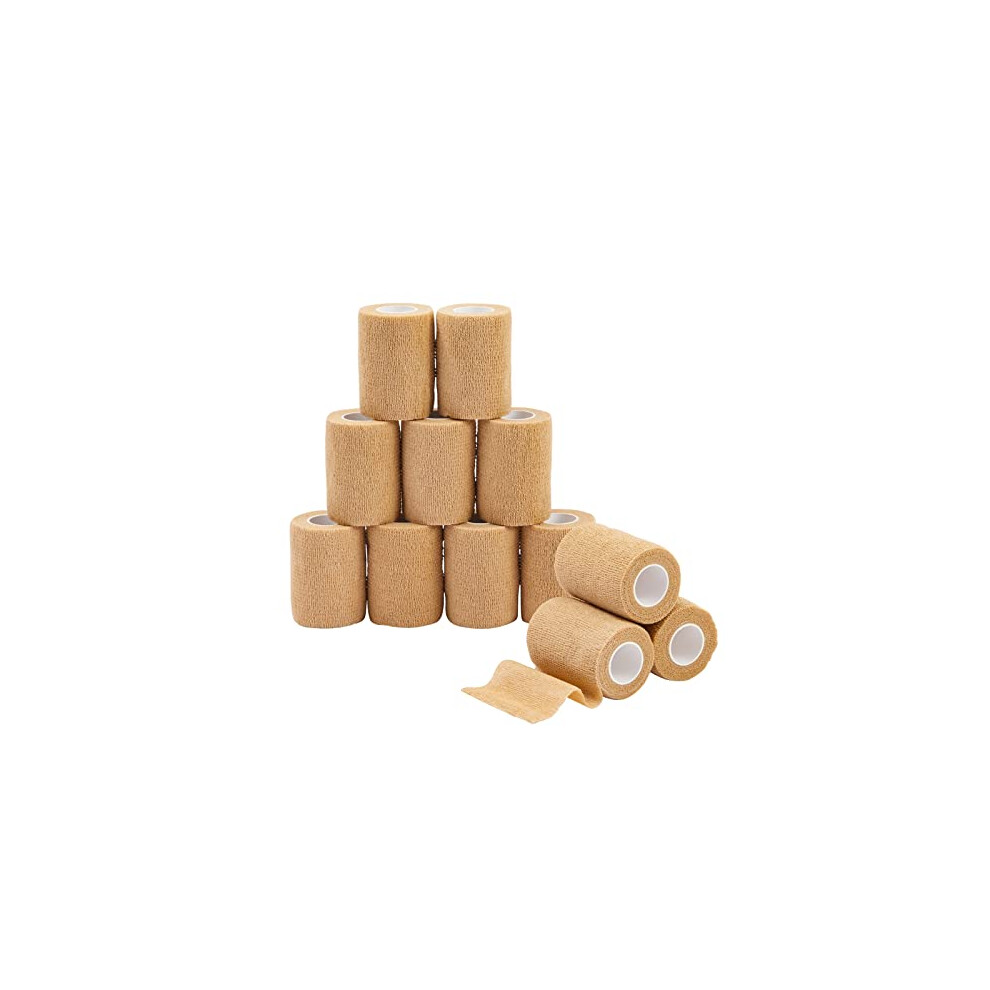 Juvale 6-Rolls Self Adhesive Bandage Wrap, Vet Tape - 4 In X 5 Yds Breathable, Elastic Cohesive Wrap Tape For Wrist, Swelling, Sports, Tattoo (Tan)