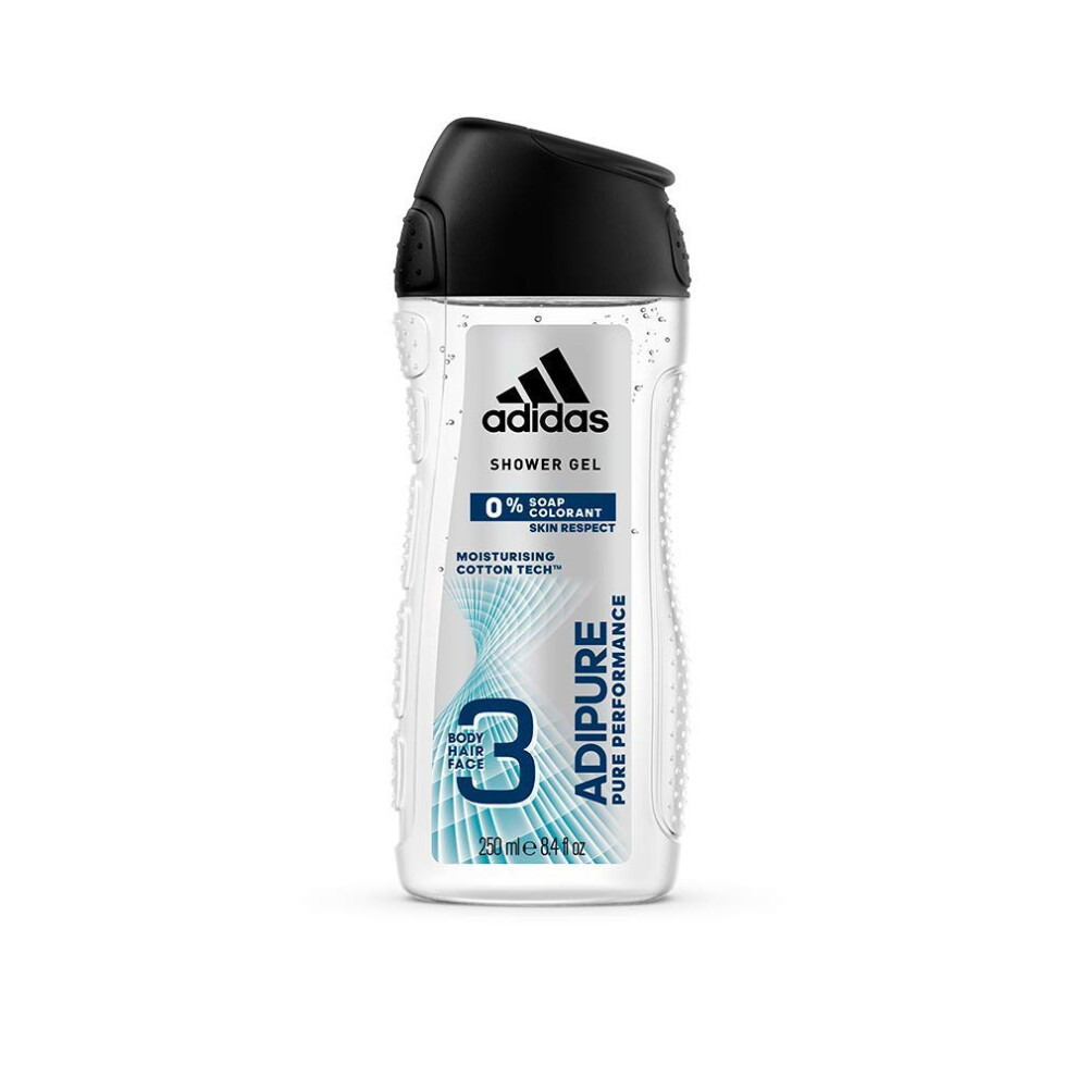 Adidas 3 In 1 Adipure Pure Performance Moisturising Cotton Tech 250ml Shower Gel