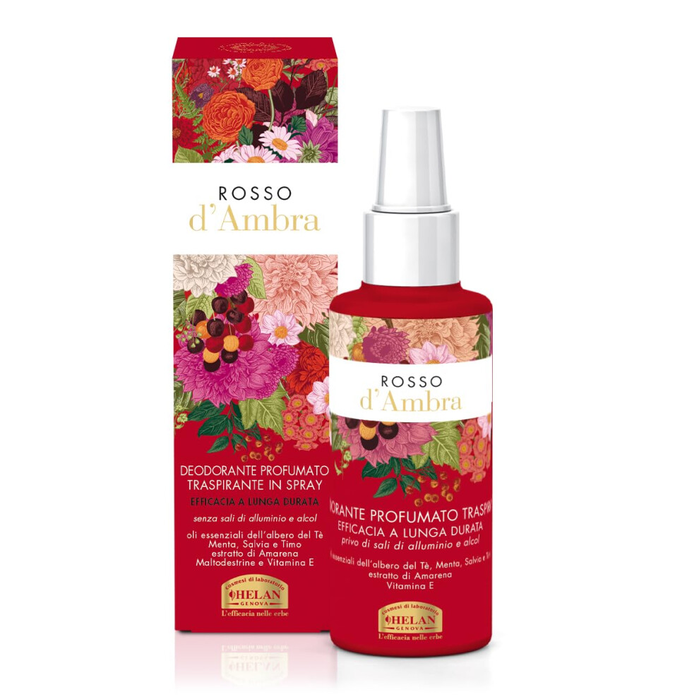 Helan Amber/Red - Alcohol Free Long Lasting Women's Deodorant Spray With Astringent Tea Tree Essential Oils And Refreshing Mint, Deodorant Perfume