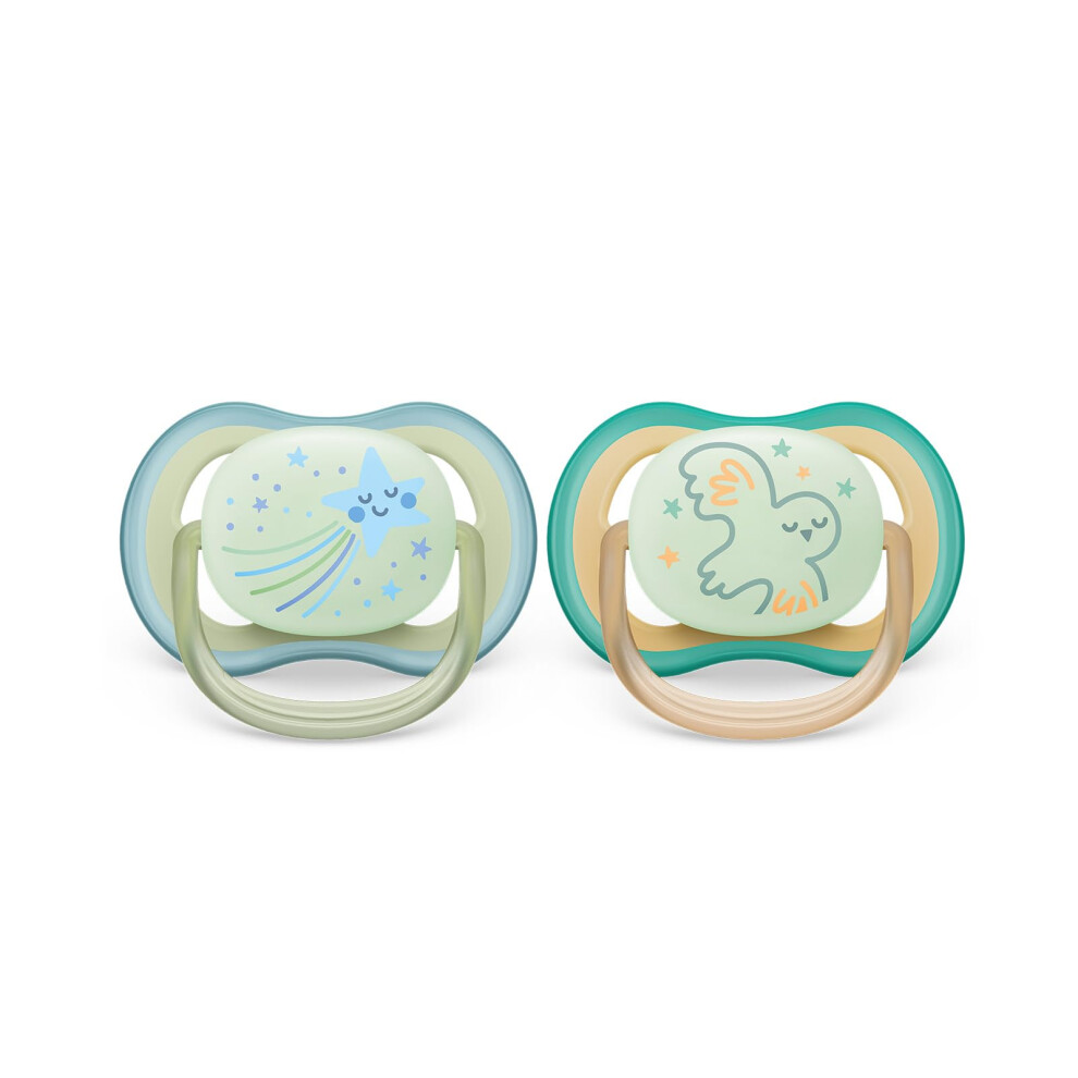 Avent Ultra Air Pacifier - 2X Lightweight, Breathable, Glowing in The Dark Pacifiers for Children Aged 0-6 Months Without bisphenol A, with sterilizer