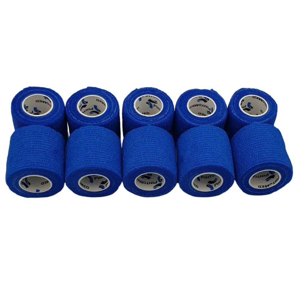 Pintomed Â 10 X Blue X 5Cm X 4.5M - Cohesive Bandage Stretched, Self-Adhesive Flexible Bandages, First Aid Sports Wrap Bandages Pack Individually For Medical