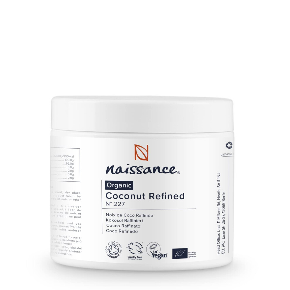 Naissance Organic Refined Coconut (Solid) Oil (#227) 250G - Pure, Natural, Certified Organic, Cruelty Free, Vegan - Moisturising & Hydrating - Ideal For