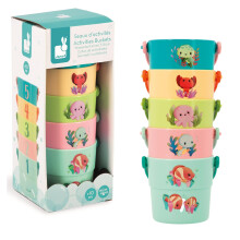 - 5 Bath Activity Buckets - Babies' Bath Toys - Early-Learning Game - Baby Sea Animal-Themed Buckets - 10 Months +, J04722,Multicolor,Small